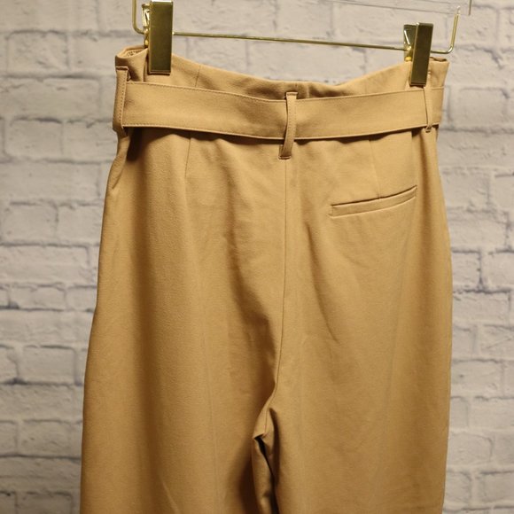 Zara 70s Style Flared Boot Cut Tan Dress Pants / Trousers With Belt - Picture 6 of 8